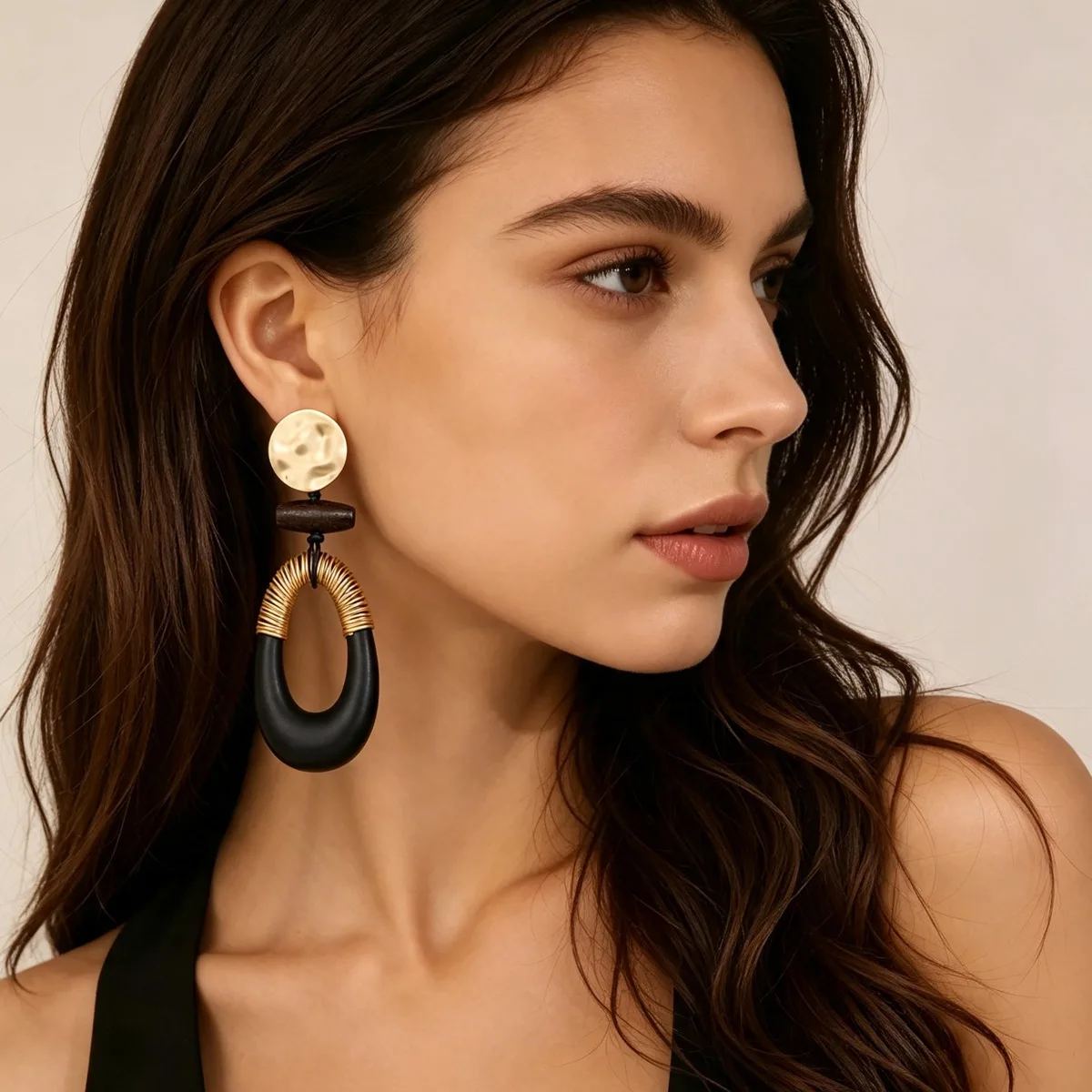 Bohemian Geometry Elliptical Earrings Resin Geometry Rings Splicing Worker Metal Wrap Earrings Earrings Women