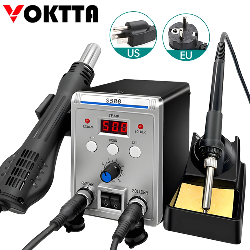 Hot Air Gun 8586 Rework Soldering Station Hot Air Gun 2 In 1 Digital Display Electric Soldering Iron For Welding Repair Tools