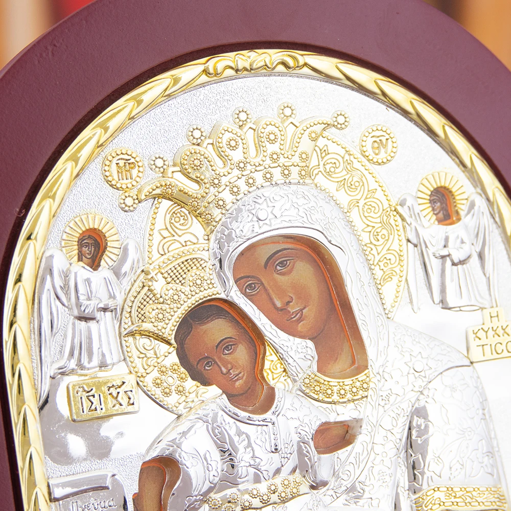 HTISOK Orthodox Mary with Jesus Icon Byzantine Sacred Art Handcrafted Altar Piece Christian Religious