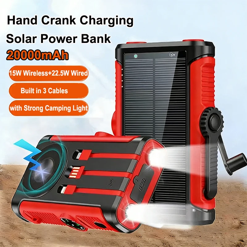 

22.5W Hand Crank Solar Power Bank 20000mAh Magnetic Wireless Fast Charger Powerbank for Magsafe for iPhone 17 16 iWatch Airpods