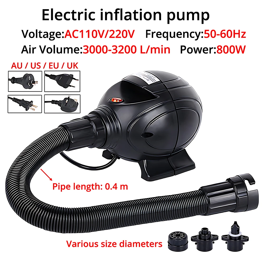 

Электрический воздушный насос 800 Вт 2-в-1 (надувание/сдувание) с напряжением AC110/220V и вилками AU/US/EU/UK для бассейнов, лодок, ковриков для йоги, вакуумных пакетов, надувных матрасов