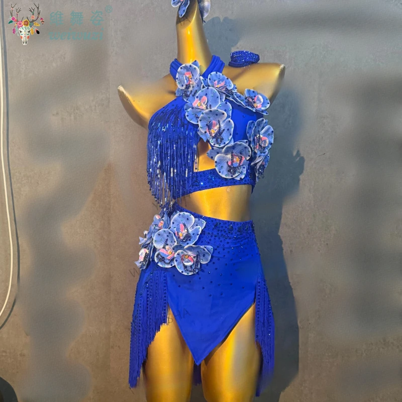 Latin Dance Performance Diamond Fringe Dress for Women Customsized Rumba Chacha Tango Competition Costume Adult Latin Dresses