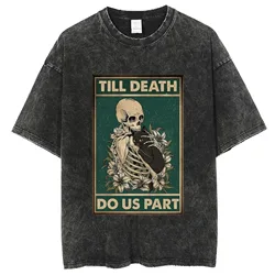 Till Death Do Us Part Skull and Cat Oversize T Shirt Men Women Y2K Cotton Tshirt Unisex Four Seasons T-shirt Top Tee