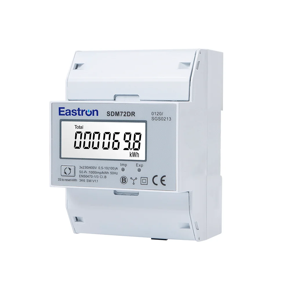 SDM72DR MID,10(100)A, 220/230V 3 Phase 4 Wire Energy Meter,Reset Function; Total Energy Partial Energy Total Power, Pulse Output