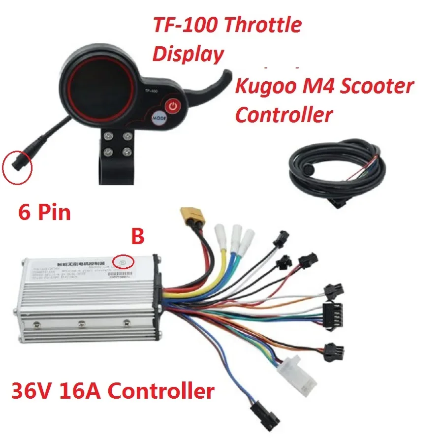 For 10 Inch KUGOO M4  Scooter Electric Scooter 36V 16A Controller  With  TF-100  6 Pin Throttle with Connection Harness