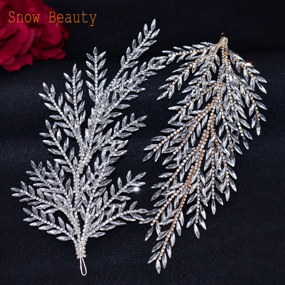 DZ091 Rhinestone Leaf Wedding Tiara Bridal Crystal Hair Accessories Bridesmaid Hair Jewelry  Luxury Women Girl Headpiece