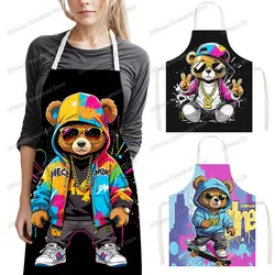 Cute Graffiti Female Bear Doll Print Kitchen Apron Women Men Baking Home Cleaning Clothing Chef Waiter Cooking Pinafore Gift