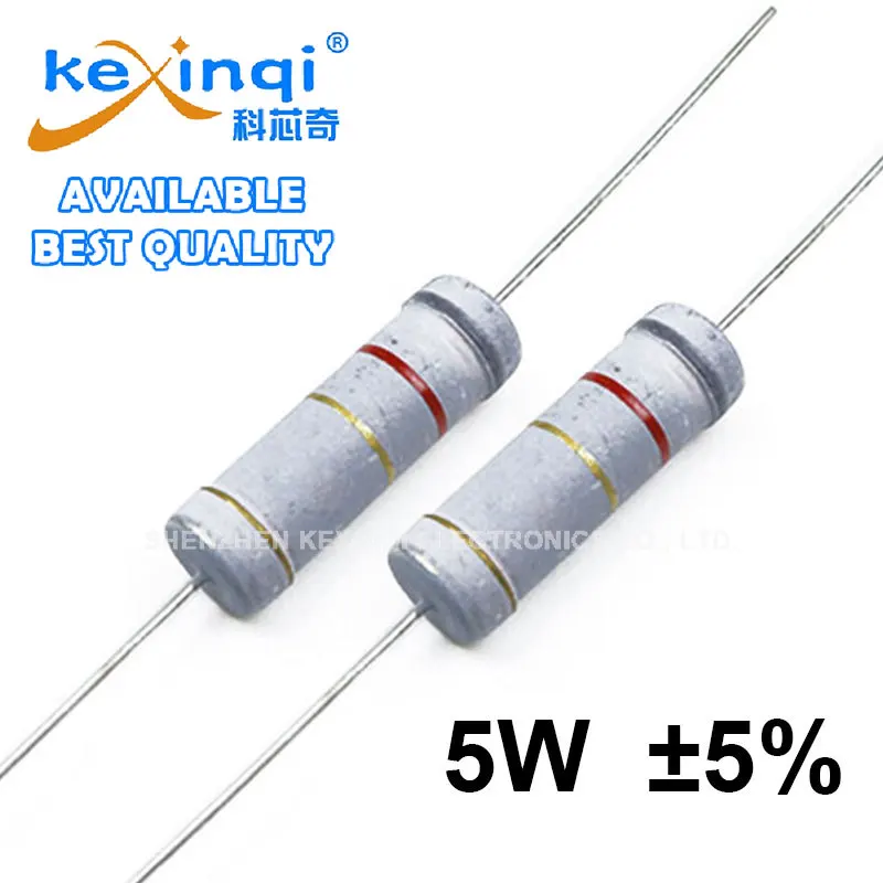 (5pcs)5W Carbon Film Resistors 5% 1R-1M 100R 10R 1K 20R 100K 470K 22K 200R 75R 470R 20R 51R 10K 47R 51R 220R 5.1R 4.7R 33K 510R