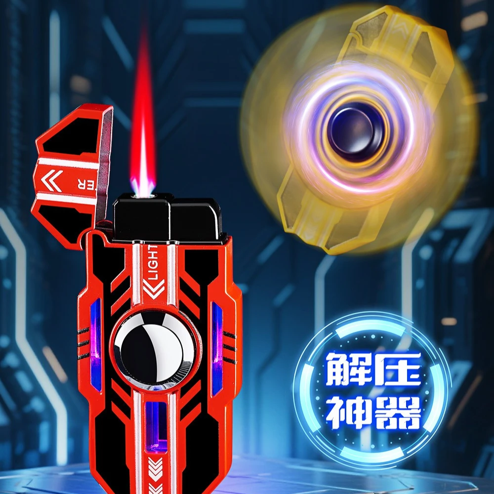 Tide Play Mecha Rotatable Luminous Windproof Red Flame Fingertip Decompression Gyro Lighter for Boyfriend Gift