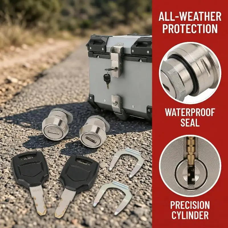 1Set Zinc Alloy Motorcycle Top Case Lock Kit Complete Cylinder With Keys Universal For 25‑100L Storage Boxes