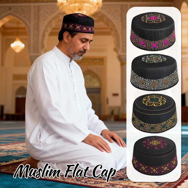 Toucas de Oração Masculinas em Algodão e Poliéster com Bordado, Chapéu Árabe Muçulmano da Arábia Saudita, Turbante, Cap de Primavera e Outono