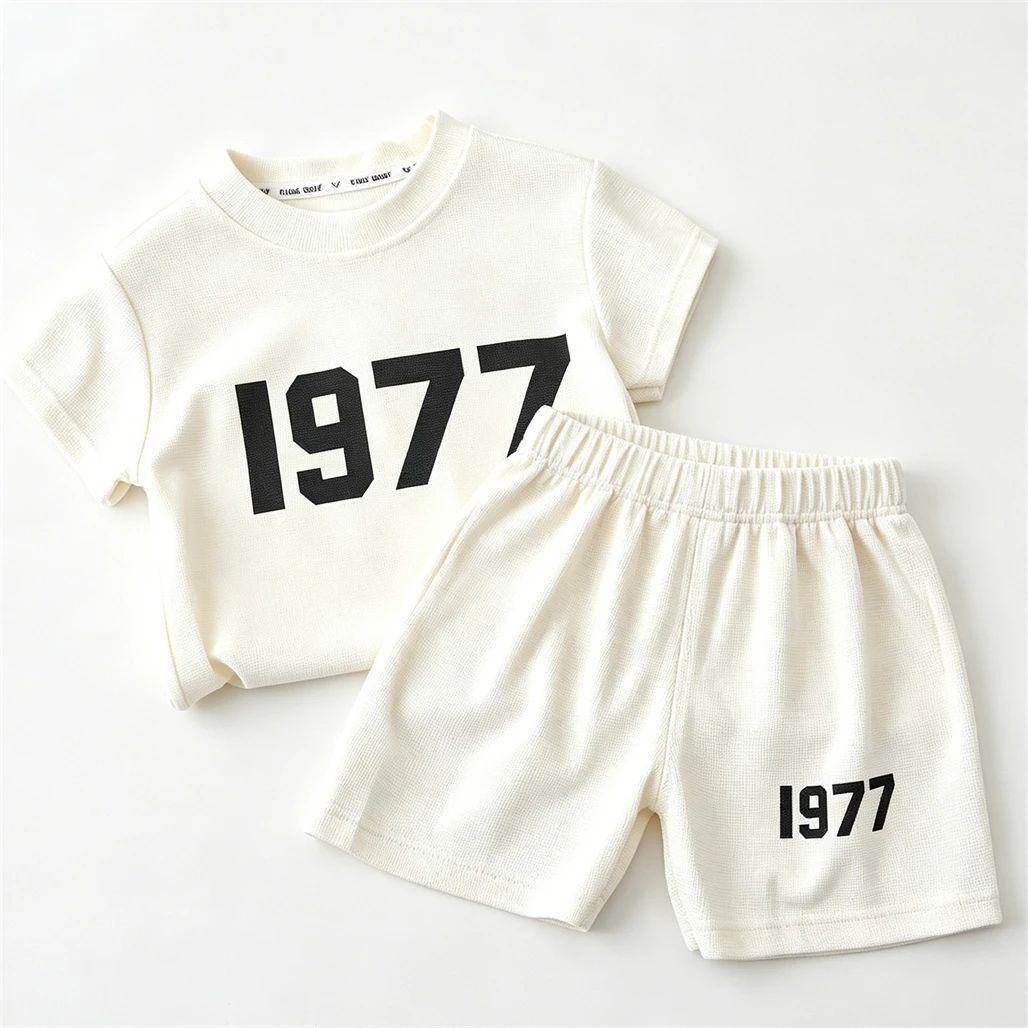 White Brown Gray Suits For Boys And Girls Summer Clothes Short Sleeve Shorts Two Piece Set Toddler New Solid Color Tracksuits