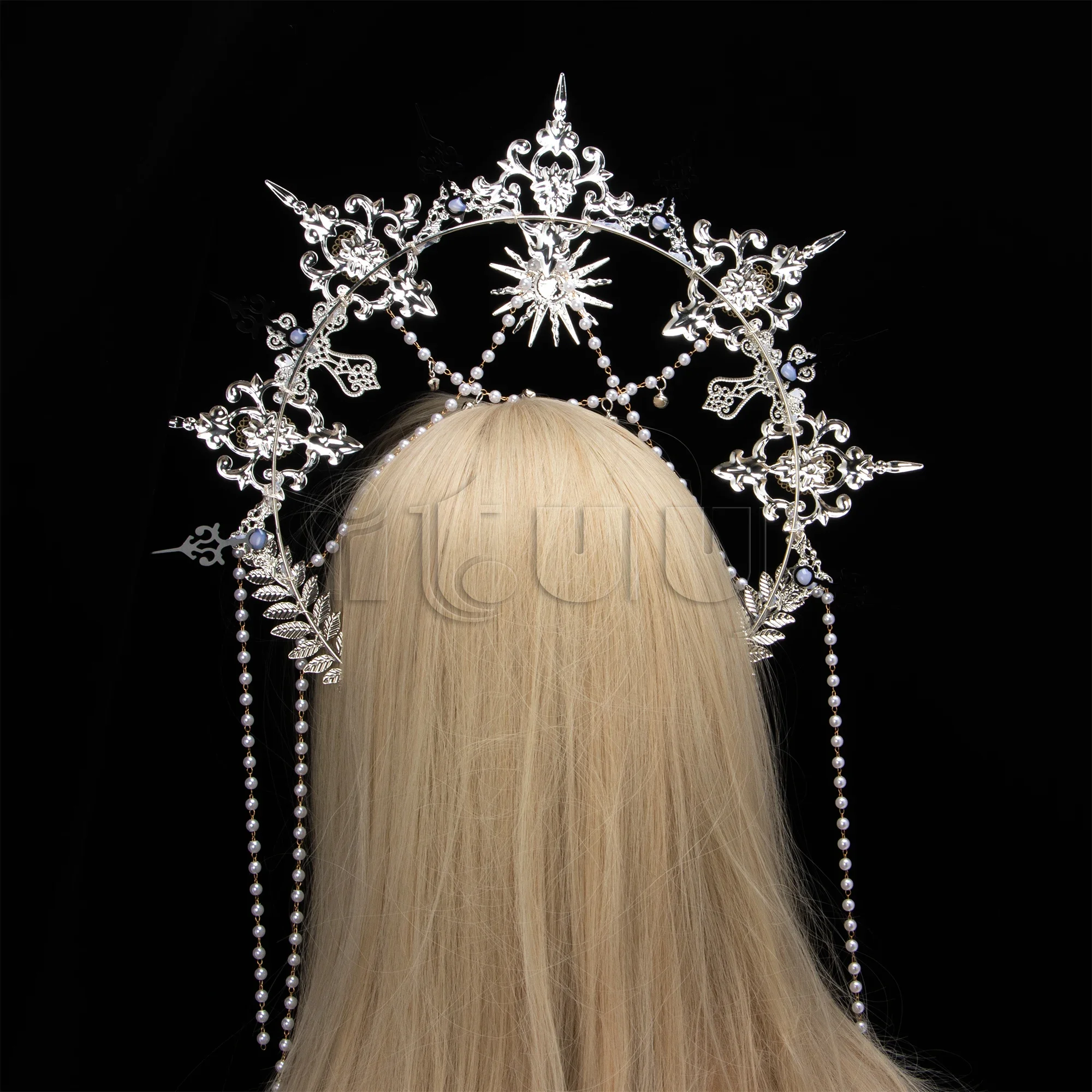 Silver Gothic KC Halo Crown Headpiece Lolita Sun Goddess Queen Baroque Tiara Halloween Headband Hair Accessories