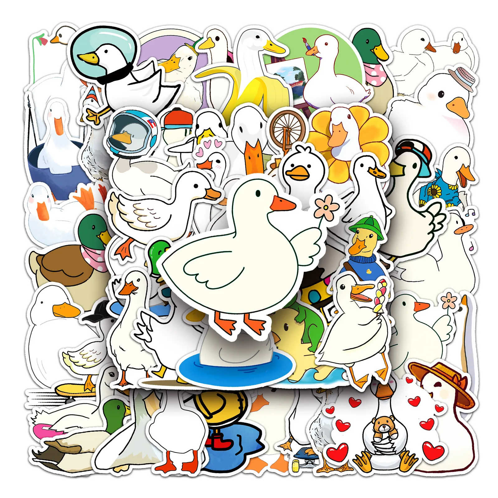 50 Stück niedliche Enten-Tier-Aufkleber, kreative wasserfeste Vinyl-Aufkleber für Gepäck, Laptop, Notebook, DIY, dekoratives Aufkleber-Set
