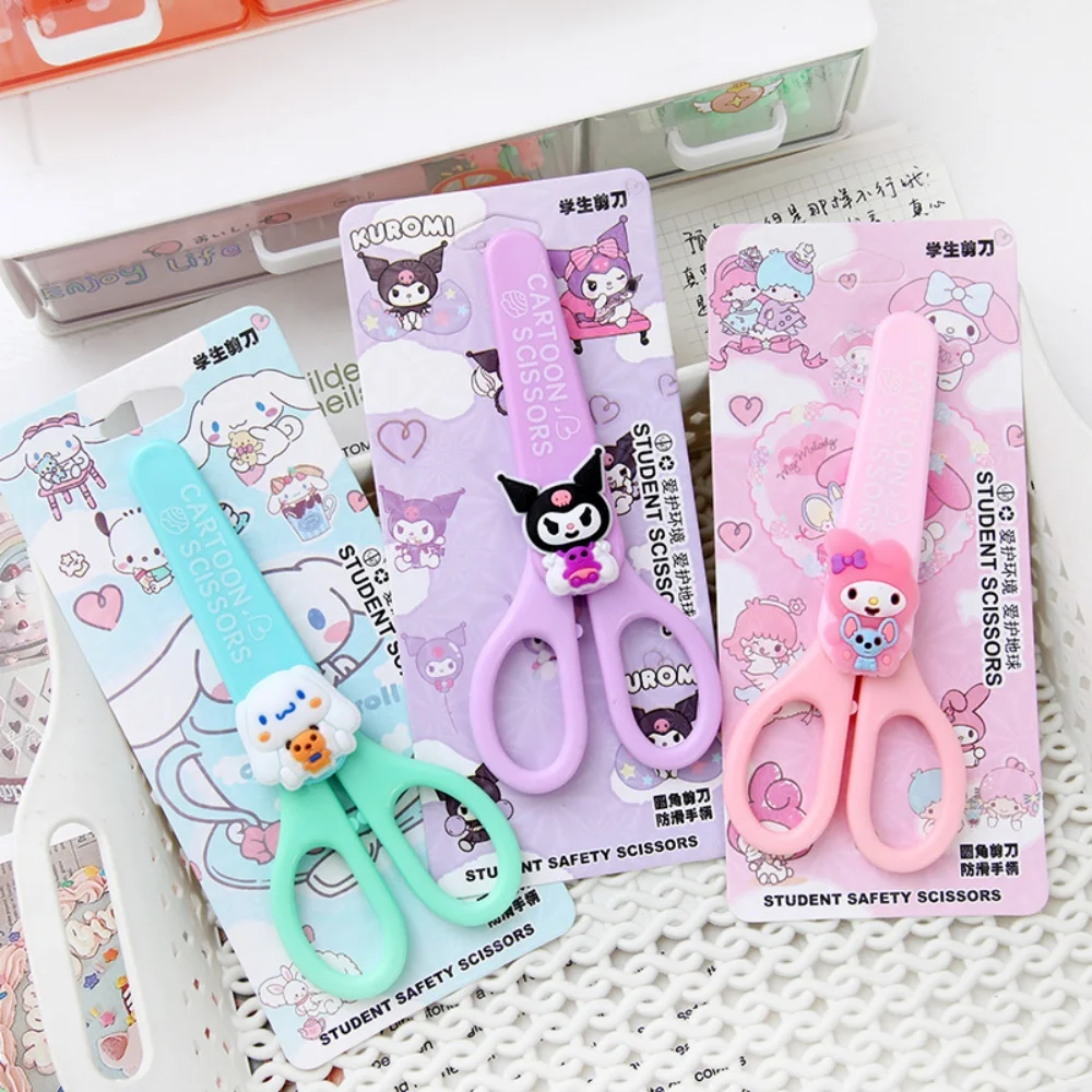 

Kawaii Sanrio Mymelody Hand Made Scissors Cute Cartoon Cinnamoroll Safety Silicone Shell Student Stationery School Supplies Gift