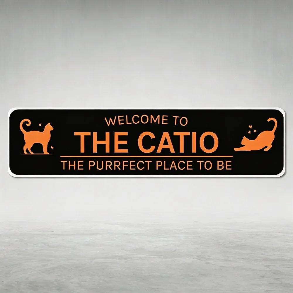 CIFbuy Personalized Text Long Metal, Custom Orange Cat Silhouette Catio Wall Ornament