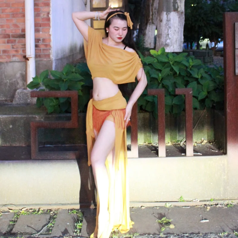 

New Belly Dancing Clothing Loose and Comfortable Top+Sexy Split Long Skirt 2pcs Oriental Dance Professional Practice Clothes