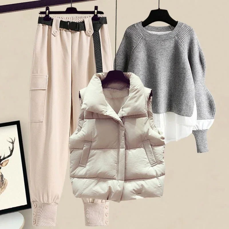 Autumn Winter New Women's Solid Vest Coats Sweater Cargo Pants Sets Lady Casual Knit Tops Tank Jackets Trousers Outfits 2024