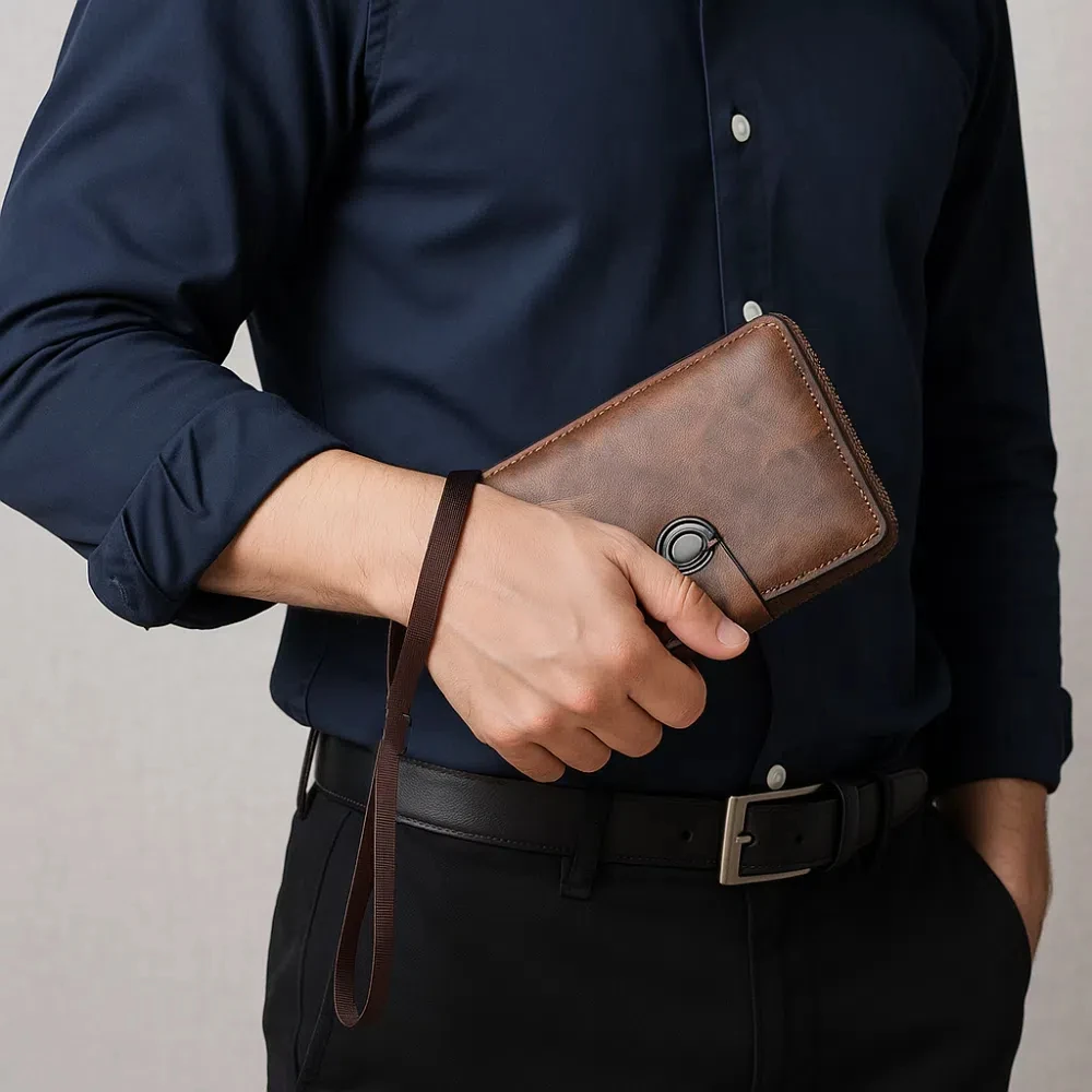 

Мужской длинный кошелек с несколькими отделениями для карт, большой вместимости, элегантный модный клатч, кошелек с защитой от кражи, портмоне для монет с ручкой для переноски