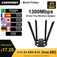 Comfast 1300Mbps Adaptador 2.4G&5GHz Usb Network Card Wireless WiFi Adapter High Gain 4*6dbi Antenna Desktop Linux Wi-fi Receive