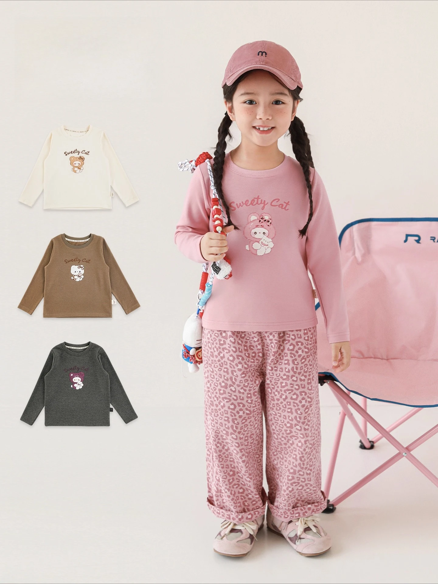 

Футболка с уникальным принтом для девочек 2025 года, флисовый цифровой термотоп Mochi, приятная для кожи футболка Kawaii с базовым слоем для детей 1-7 лет