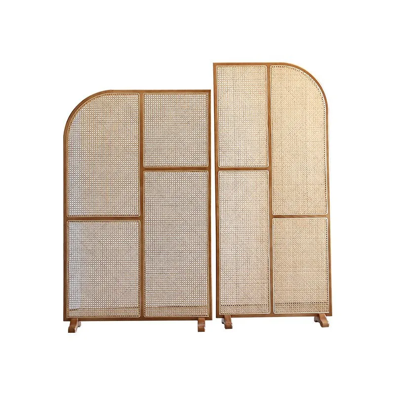 Creative rattan partition wall movable seat screen  Japanese-style solid wood screen combination small apartment new Chines