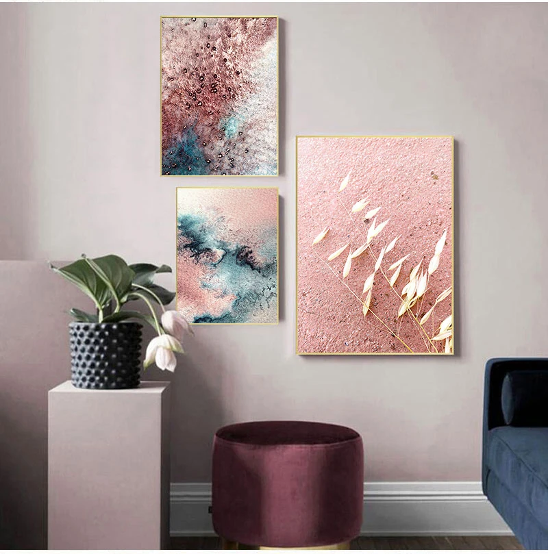 Light Pink Wall Art Abstract Watercolor Canvas Painting Flower Poster and Print Modern Boho Decor Minimalist Pictures Home Decor