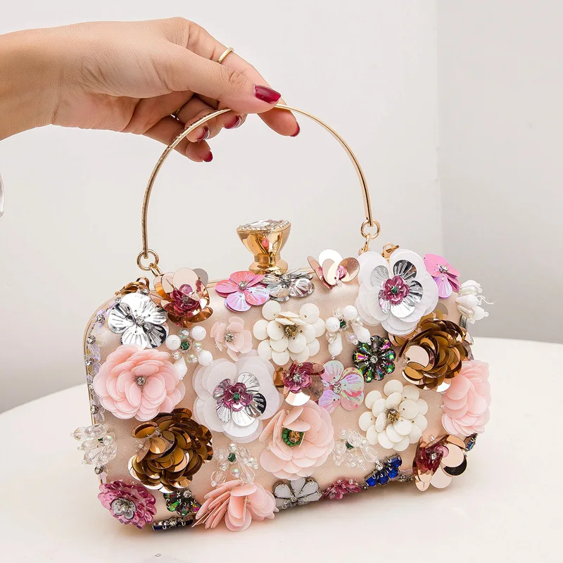Dinner Handmade Beaded Flowers Banquet Bag Party Ladies Holding Bridal Wedding Bag Carteras De Mujer Carteras De Mujer De Bolsos