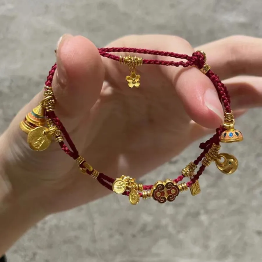 Classic Multi element auspicious clouds Koi winding   Red Rope Bracelet Vintage New in Chinese Style Bracelets Banquet Jewelry