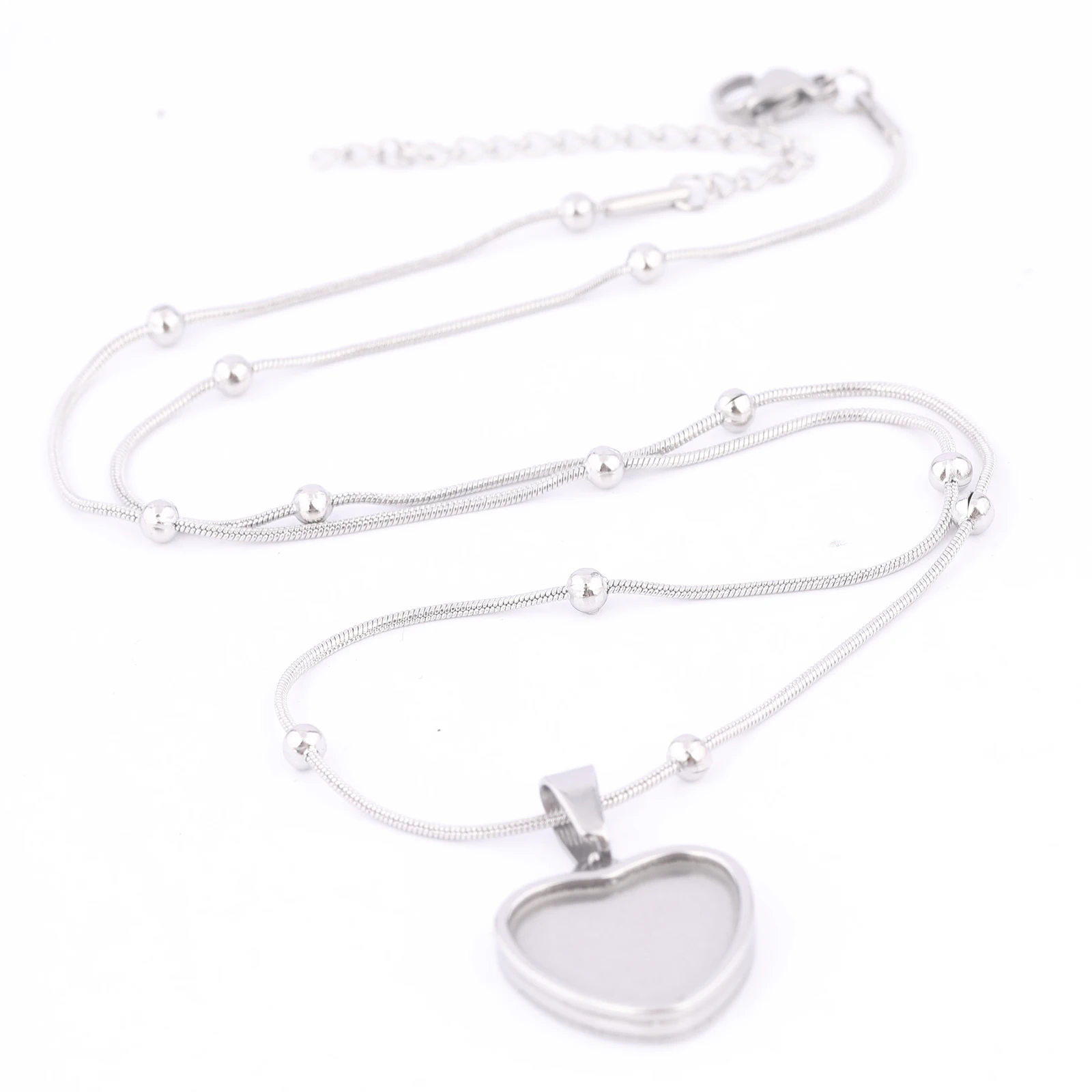 2pcs 15mm Heart Double Sided Cabochon Base Settings Diy Stainless Steel Gold Plate Chain Necklace Pendant Bezel Trays
