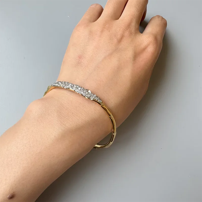 Rhinestone pave irregular bangles for women luxury designer bangles minimalist dainty jewelry new in 2026