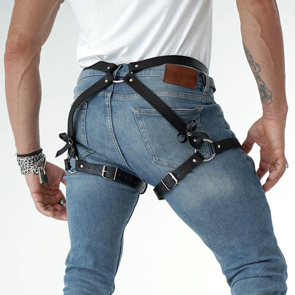 Sexy Leather Leg Harness Man Punk Stlye Thigh Harness Fetish Bondage Lingerie Waist To Leg Rave Festival Clothes Accessories