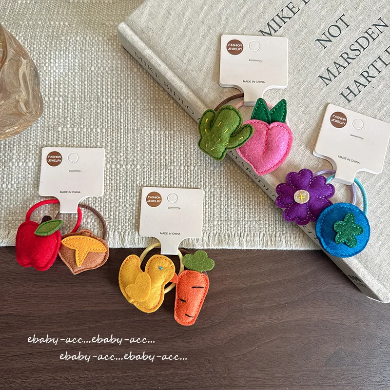 Hair Ties Kids Cute Felt Fabric Cartoon Soft Elastic Gentle Hair Friendly Ponytail Bun School Party Travel Home Lightweight