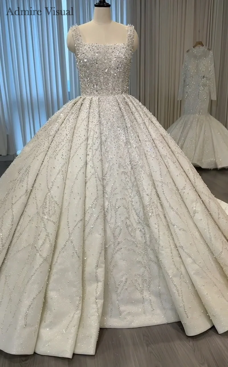 Admire Visual Wedding Dress Ball Gown Lace Square Neck Neckline Sleeveless WIth sequined Customized Bride Gowns