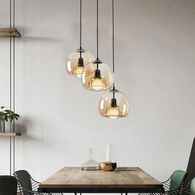 

BO Nordic Glass Ball Led Chandeliers For Dining Room Bar Kitchen Lounge Area Long Pendant Lamp Home Decor Lighting Luster
