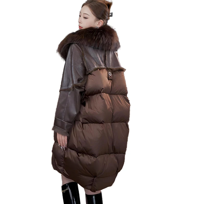 Down Jacket Women Winter Fur Coat  Real Natural Fur Raccoon Collar Rabbit Hair Inner Liner Long Large Size Jacket New In Coats