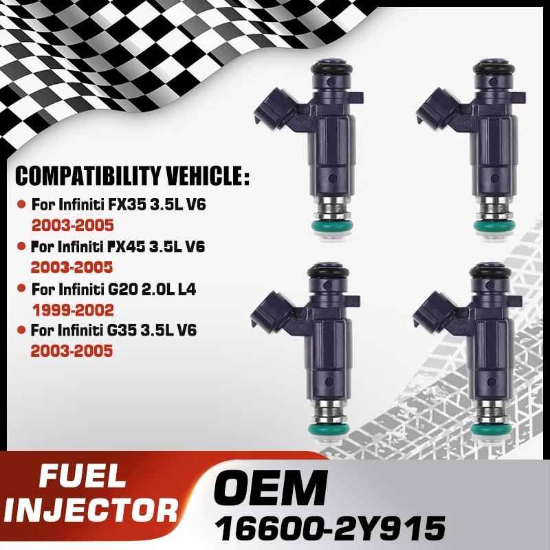 

Fuel Injectors For Infiniti FX35 3.5L V6 2003-2005 Infiniti FX45 3.5L V6 2003-2005 Infiniti G20 1999-2002 Infiniti G35 2003-2005