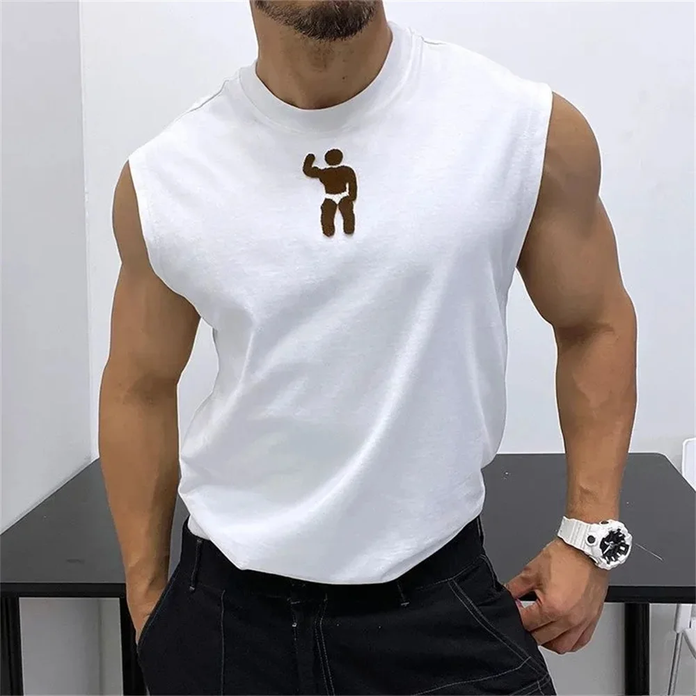 Advanced three-dimensional toothbrush embroidered straight cylinder loose slim sleeveless T-shirt vest muscle men summer vest