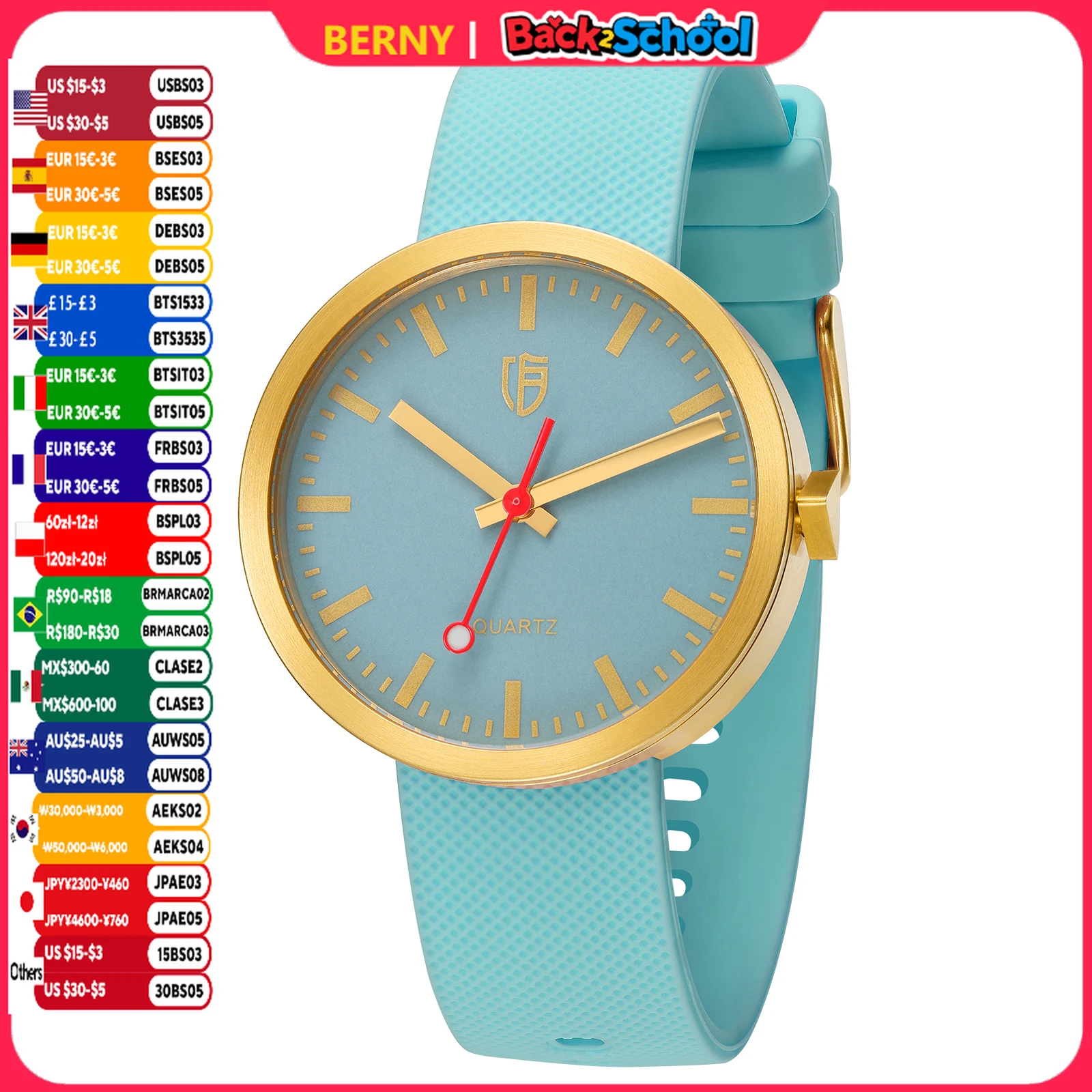 BERNY Women's Watches Railways 38mm Luminous Dial Sapphire Casual Ladies Quartz Wristwatch 5ATM S/S Soft Silicone Men Watch