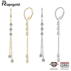 RAPRGOLD 여성을위한 인증 Moissanite Tassels 체인 후프 귀걸이 925 스털링 실버 매달려 귀걸이 쥬얼리 선물 pendientes