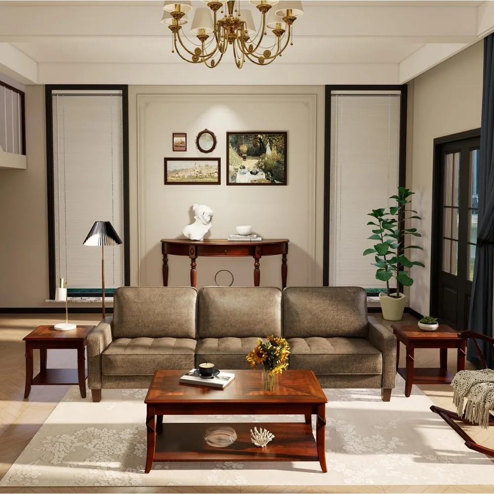 Set of 3 Mid-Century Modern Solid Wood Coffee and Side Tables for Living Room