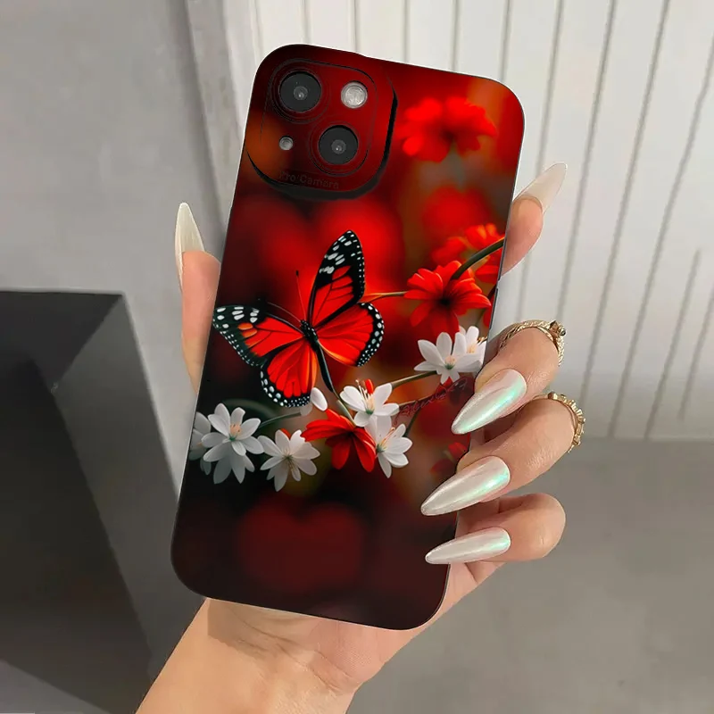 For Poco F6 Case Red Butterfly Flower Soft Cases for Xiaomi Poco F5 X3 X5 X6 M6 Pro 4G Mi 13T 12T 14 13 12 11 Lite 5G NE Cover