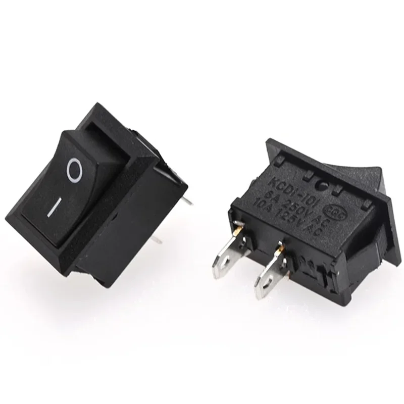 5/20/100PCS KCD1-101 6A 250V 10A 125V Rocker Switch 2 Pin Car Boat Switch ON/OFF Rocker Toggle Switch Black 15X21mm