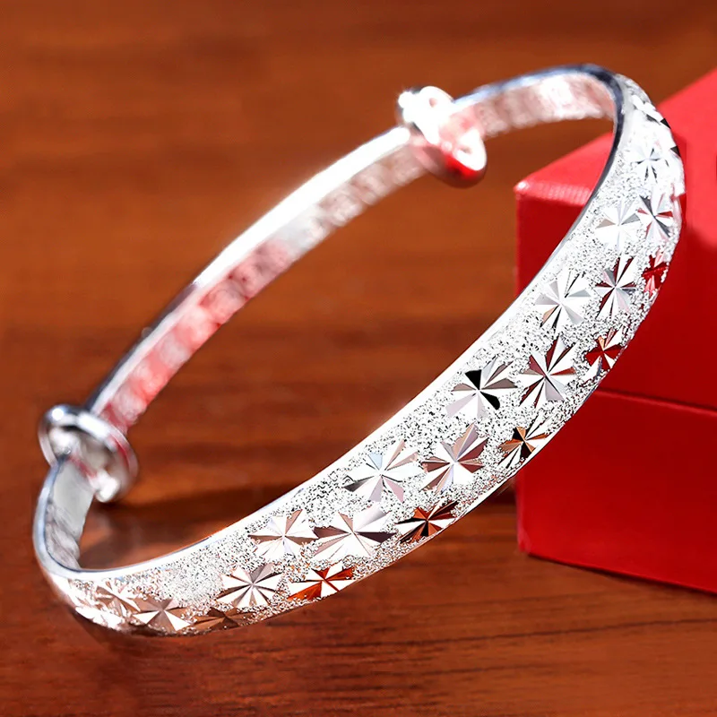 New 999 Sterling Silver Original Romantic Gypsophila Star Bangles For Women Bracelets Fashion Party Wedding Gift Jewelry