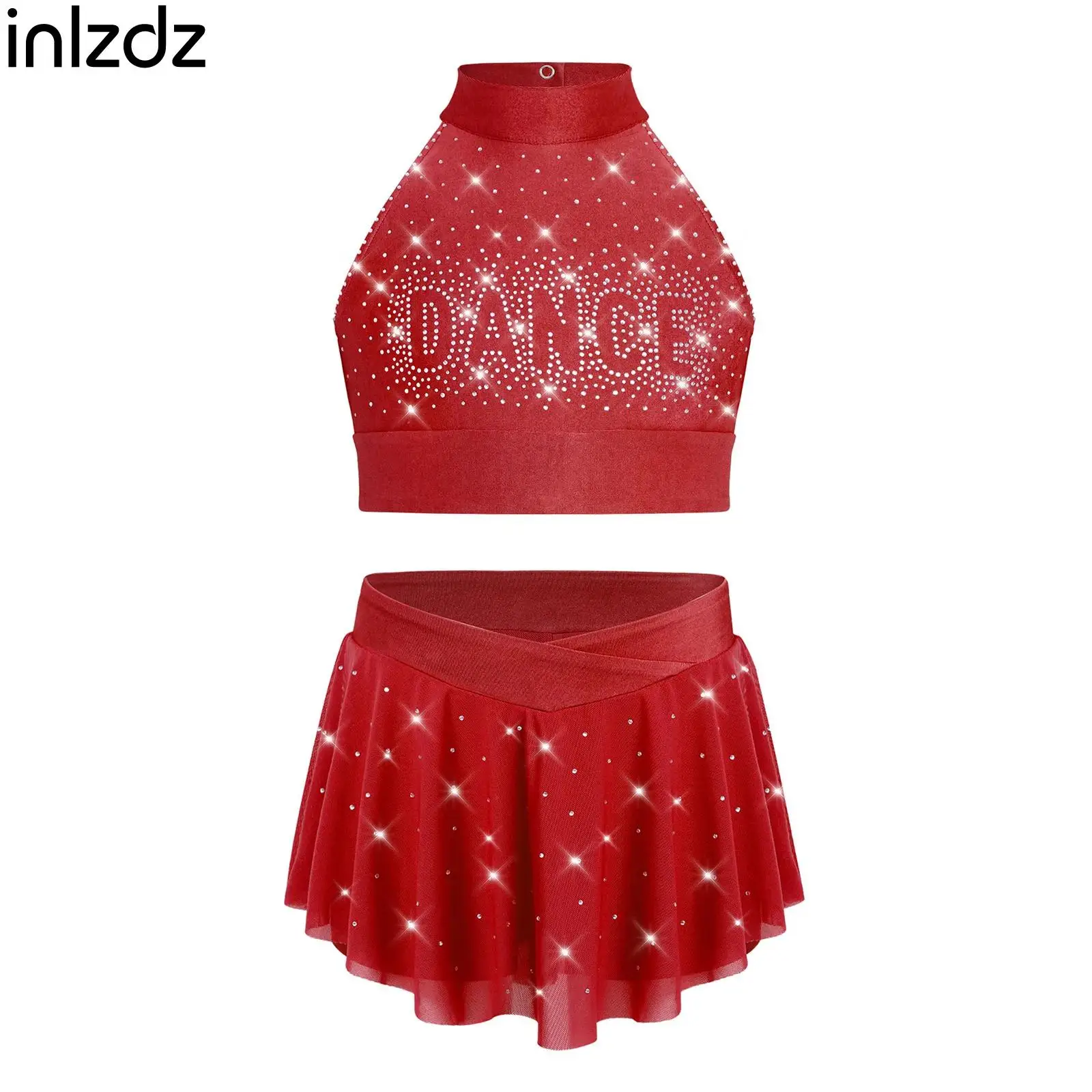 meninas-glitter-strass-cheerleading-danca-outfit-halter-sem-mangas-colheita-superior-saia-conjunto-de-2-pecas-para-ginasio-treino-desempenho