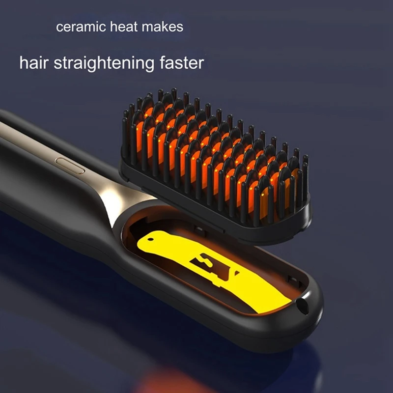 Cordless Hair Straightener Hot Heating Comb Professional Electric Brush for Hair Smoothing Iron Negative Ion Hair Care C