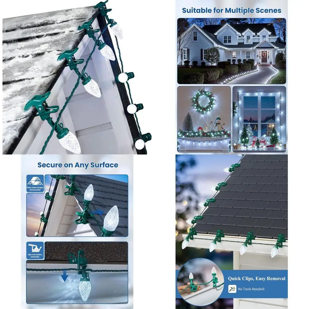 

100 LED Outdoor Christmas Lights, 68ft Waterproof Extendable String with Clamps, Pure White for Roofline, Patio, Home Decor
