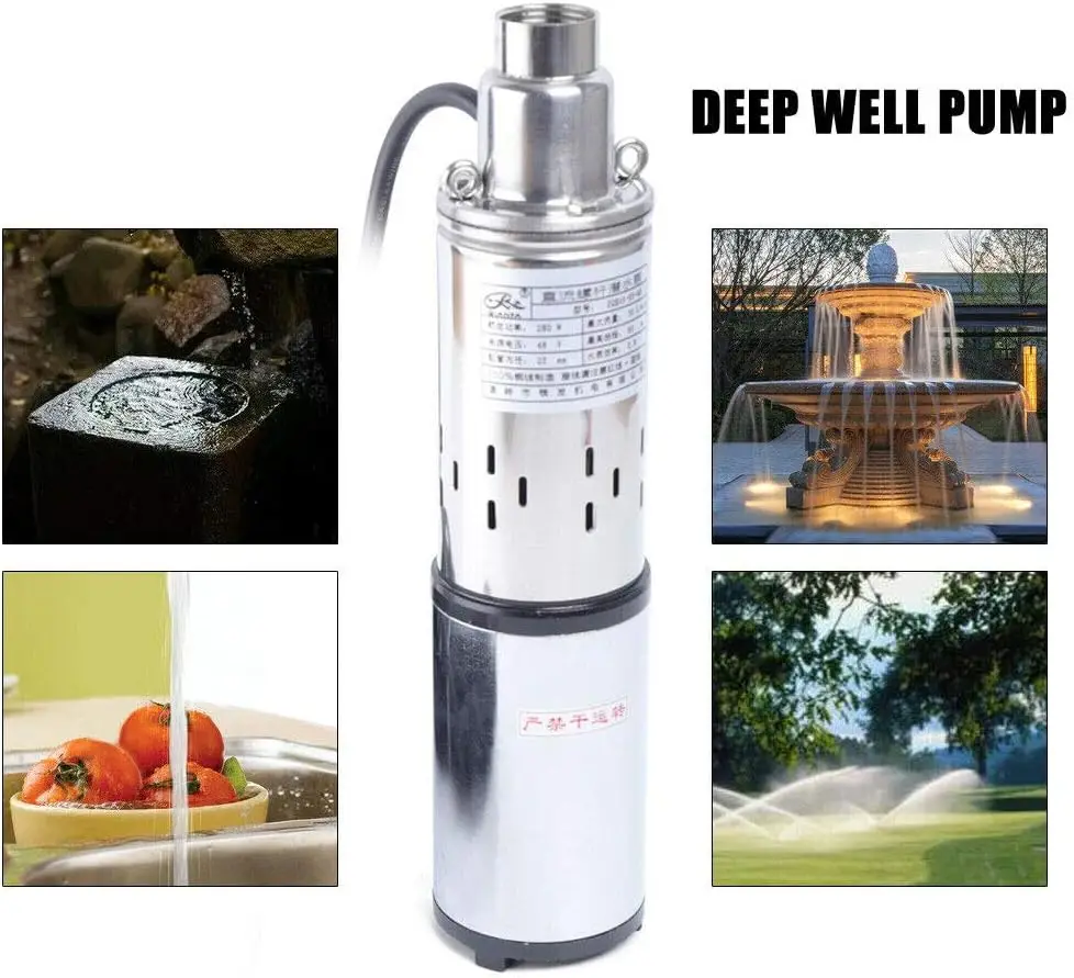 Pompa per pozzi profondi Pompa ad acqua sommergibile a energia solare DC 48V 16L/min 280W Max Lift 60m Pompa silenziosa Pompa per pozzi sommergibile