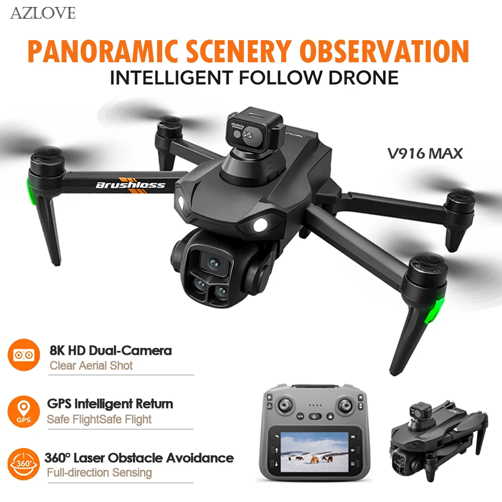 2026 New V916 MAX RC Quadcopter Drone 8K Dual Camera 360° Laser Obstacle Avoidance GPS Outdoor Photography with Screen Remote