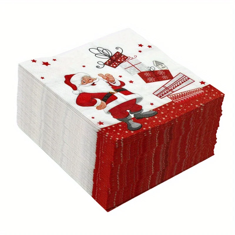 20/40/60pcs Christmas Party Napkins - Santa Claus,Holiday Table Decorations - Disposable Dinner Napkins for Christmas Dinner